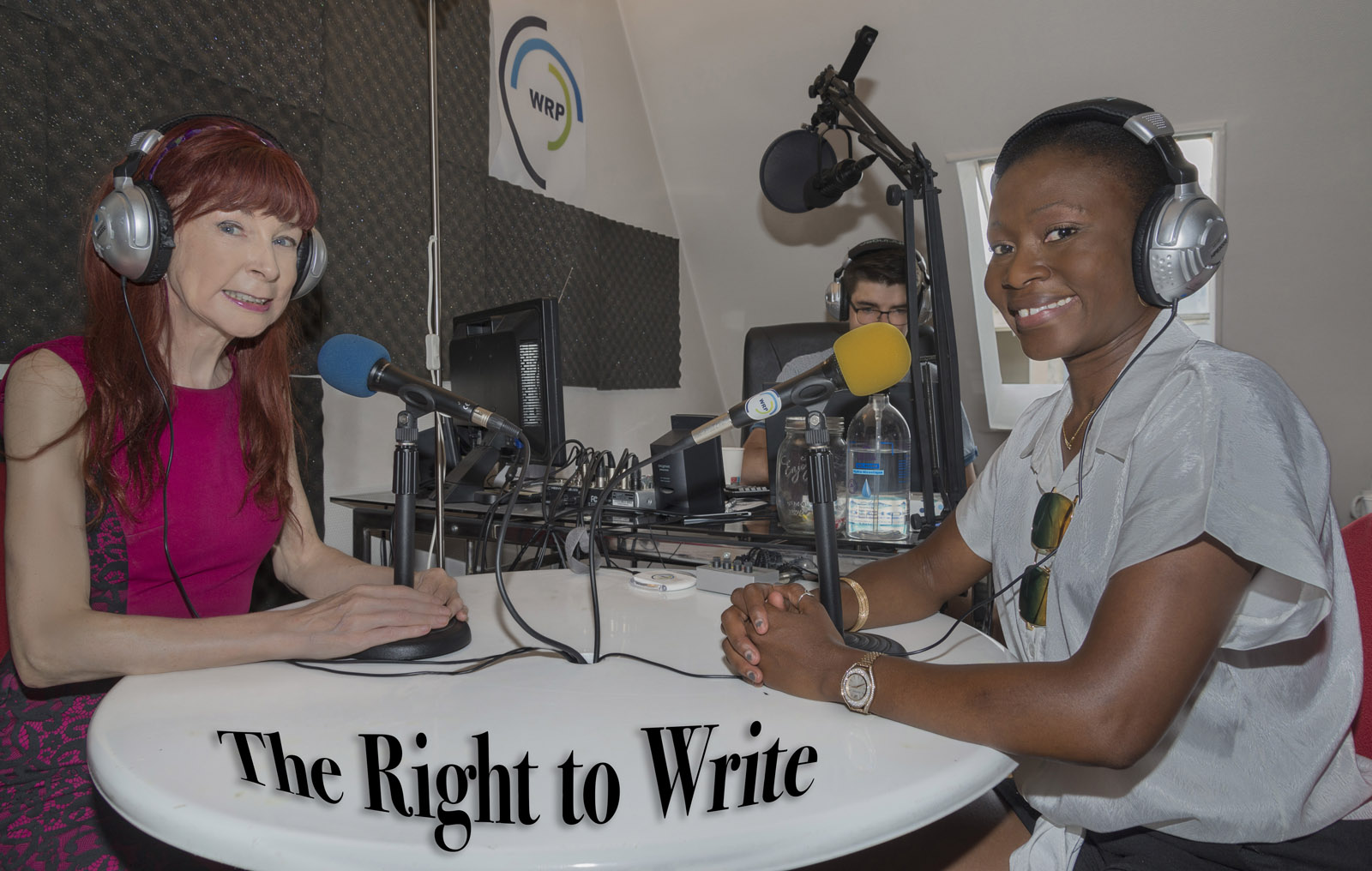 Maria D’Arcy with Tendayi Olga Chirawu recording an interview for “The Right to Write” in the studios of World Radio Paris.